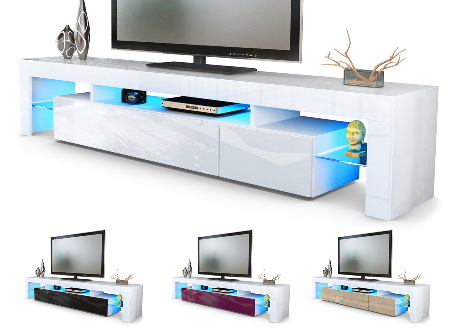Meuble TV hi-fi design blanc 189 cm