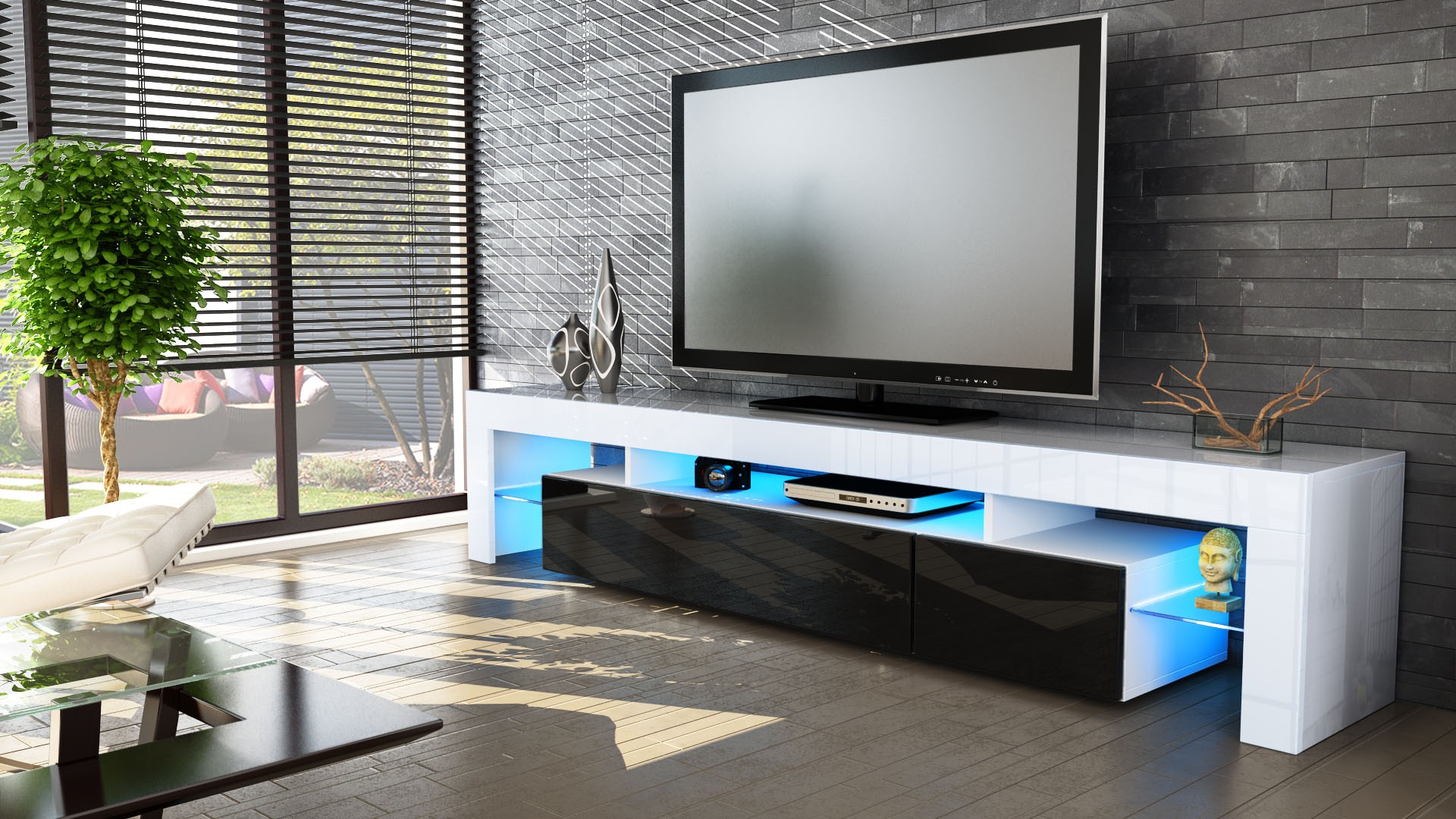 Meuble TV hi-fi design blanc 189 cm