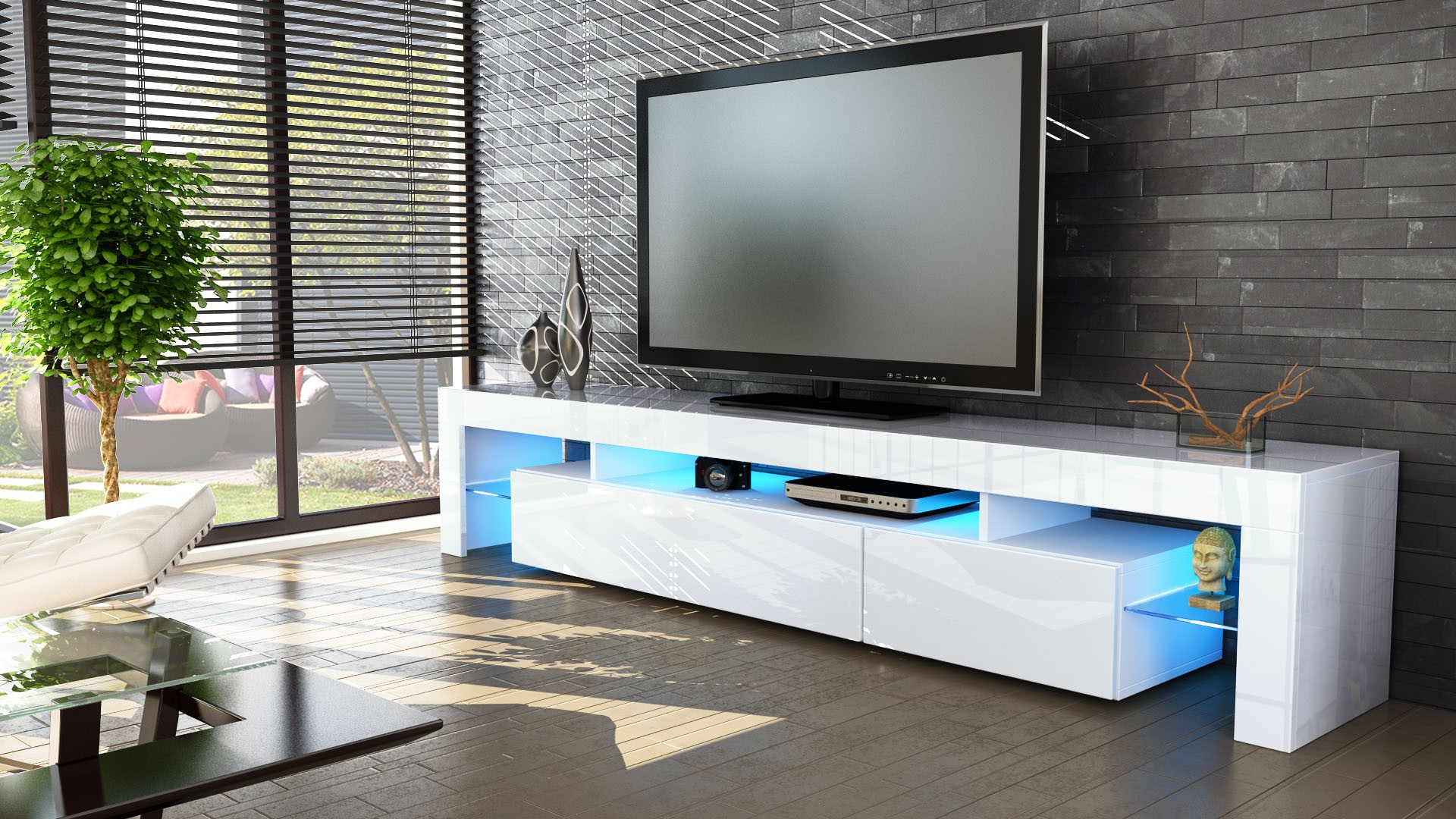 Meuble TV hi-fi design blanc 189 cm