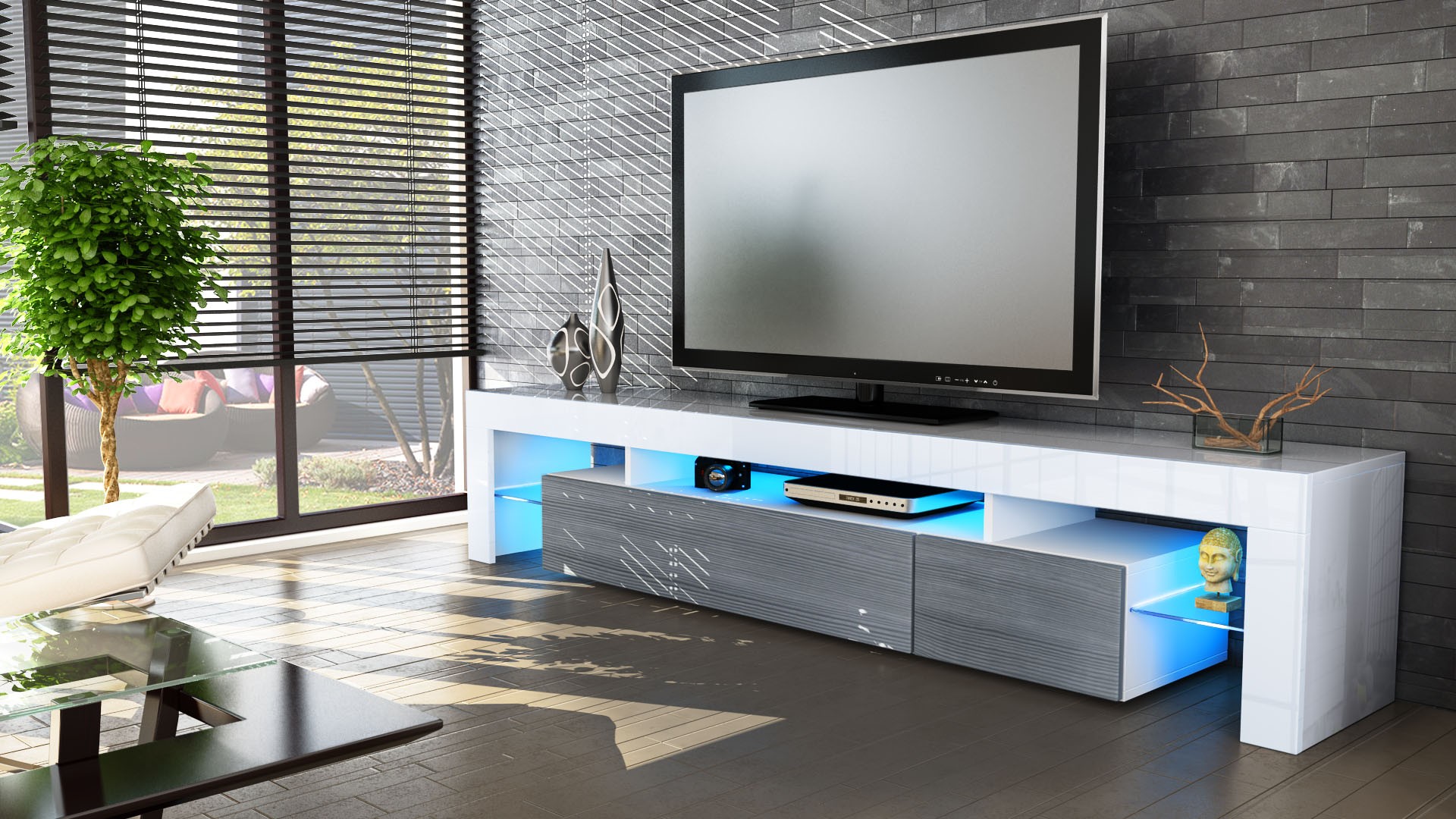 Meuble TV hi-fi design blanc 189 cm