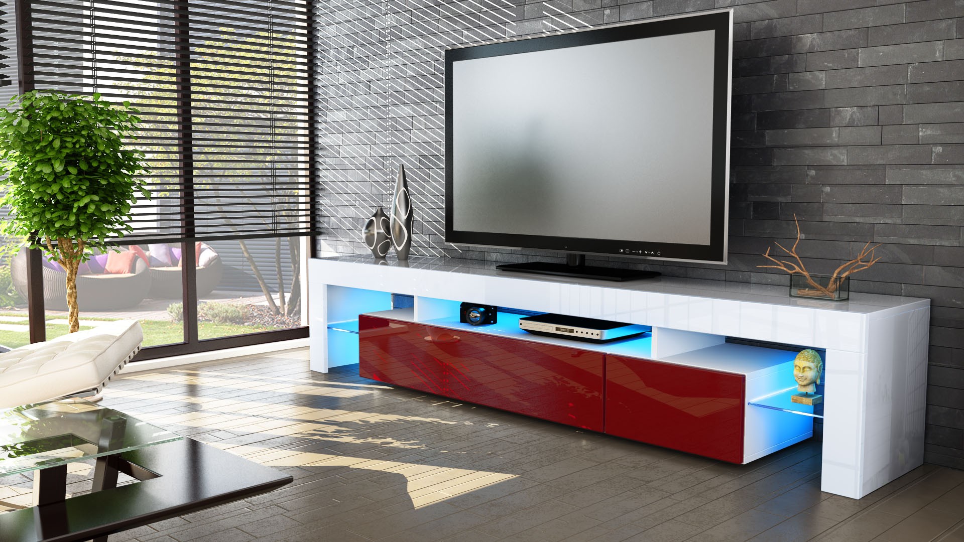 Meuble TV hi-fi design blanc 189 cm
