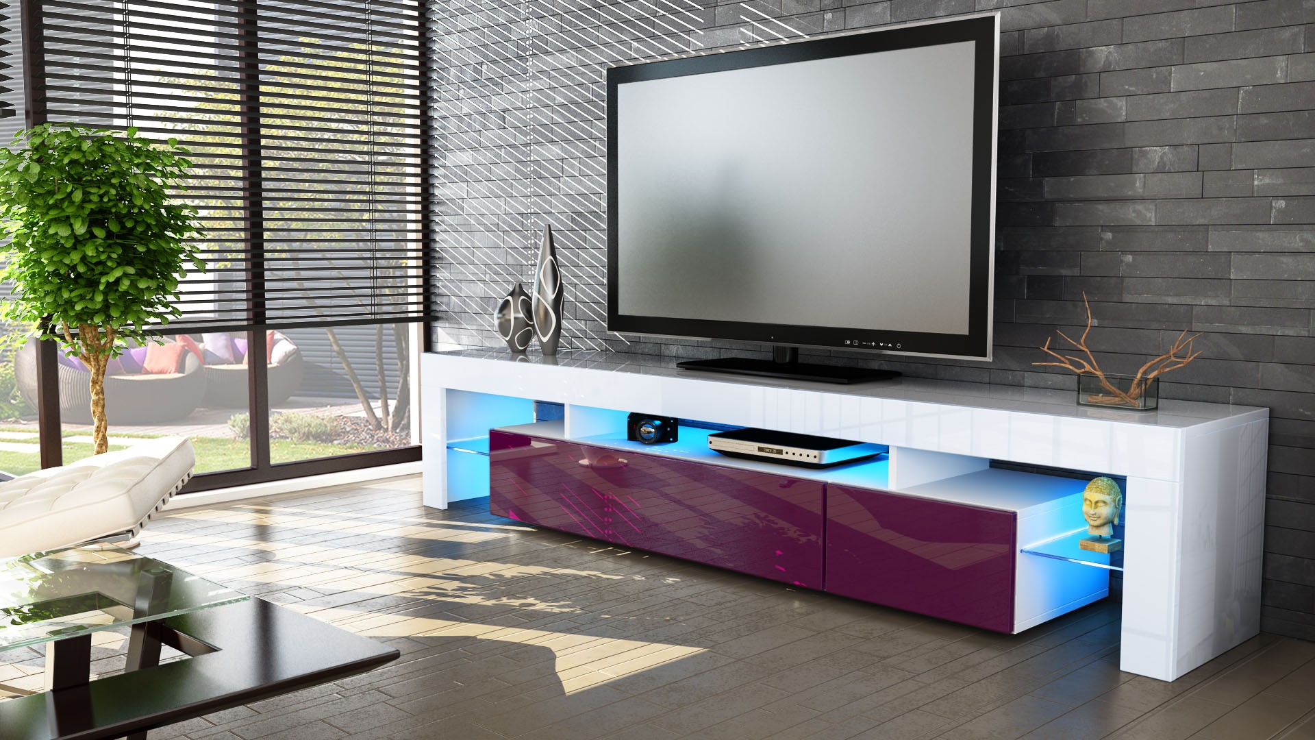 Meuble TV hi-fi design blanc 189 cm