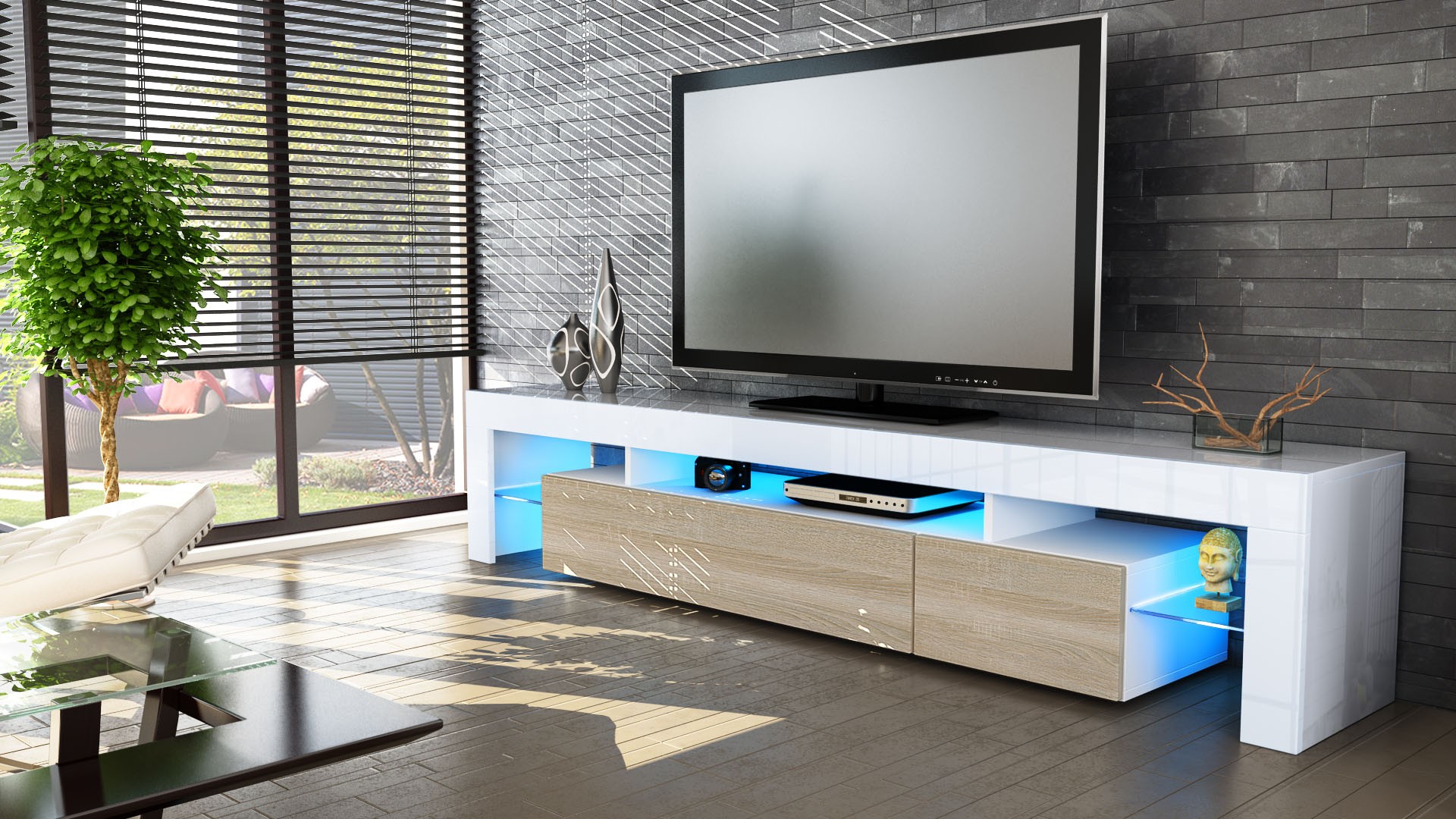 Meuble TV hi-fi design blanc 189 cm