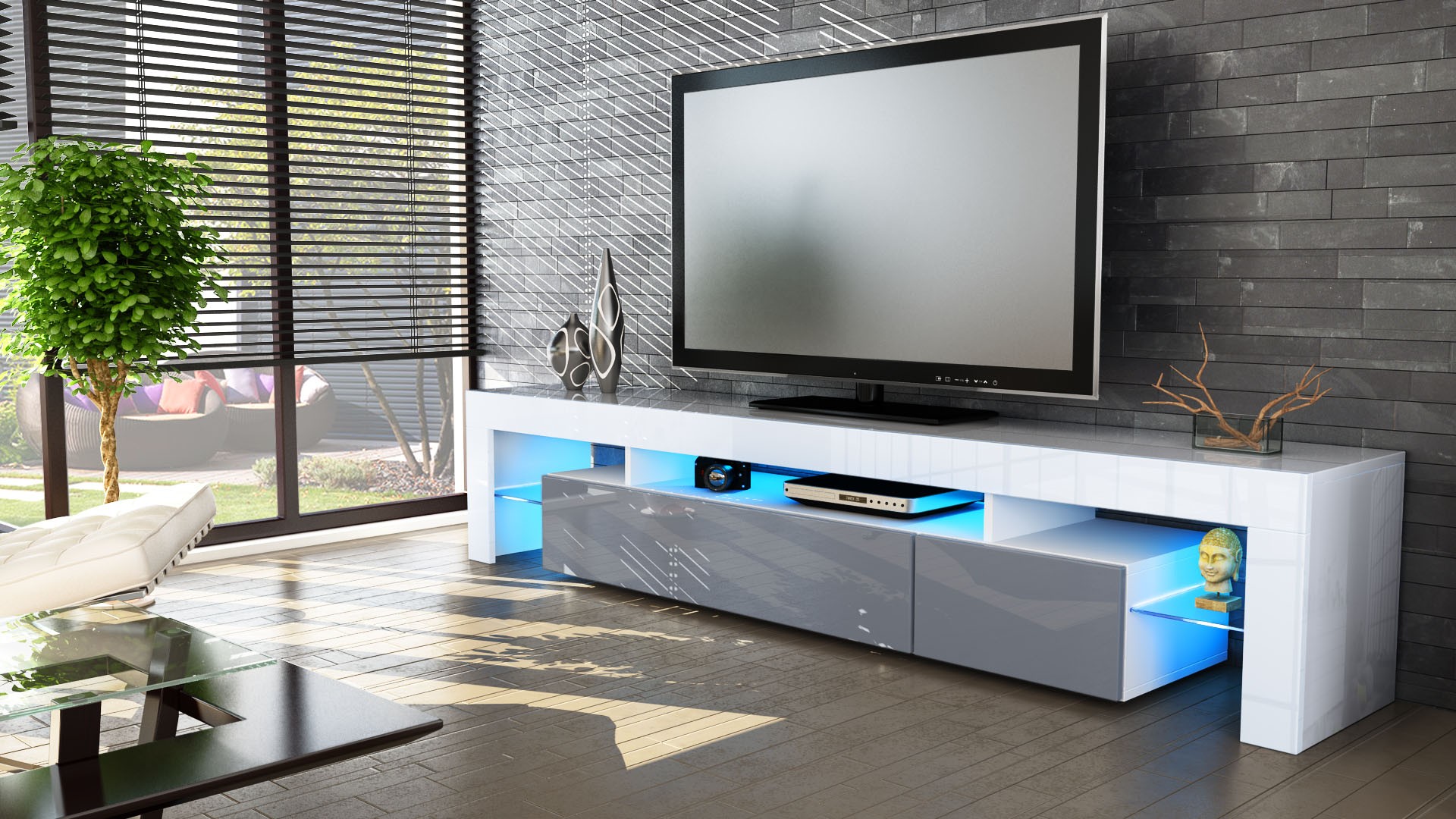Meuble TV hi-fi design blanc 189 cm