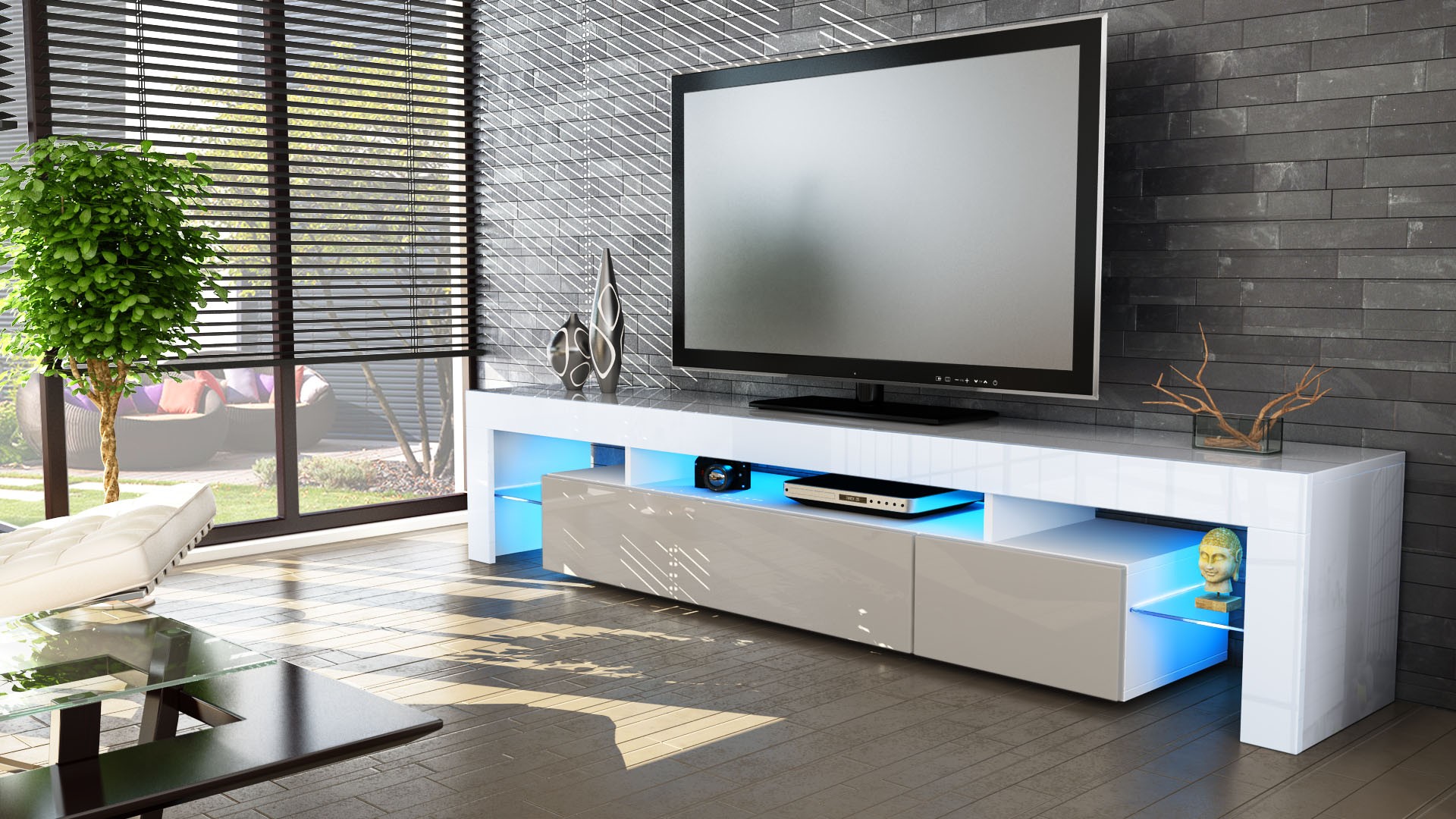 Meuble TV hi-fi design blanc 189 cm
