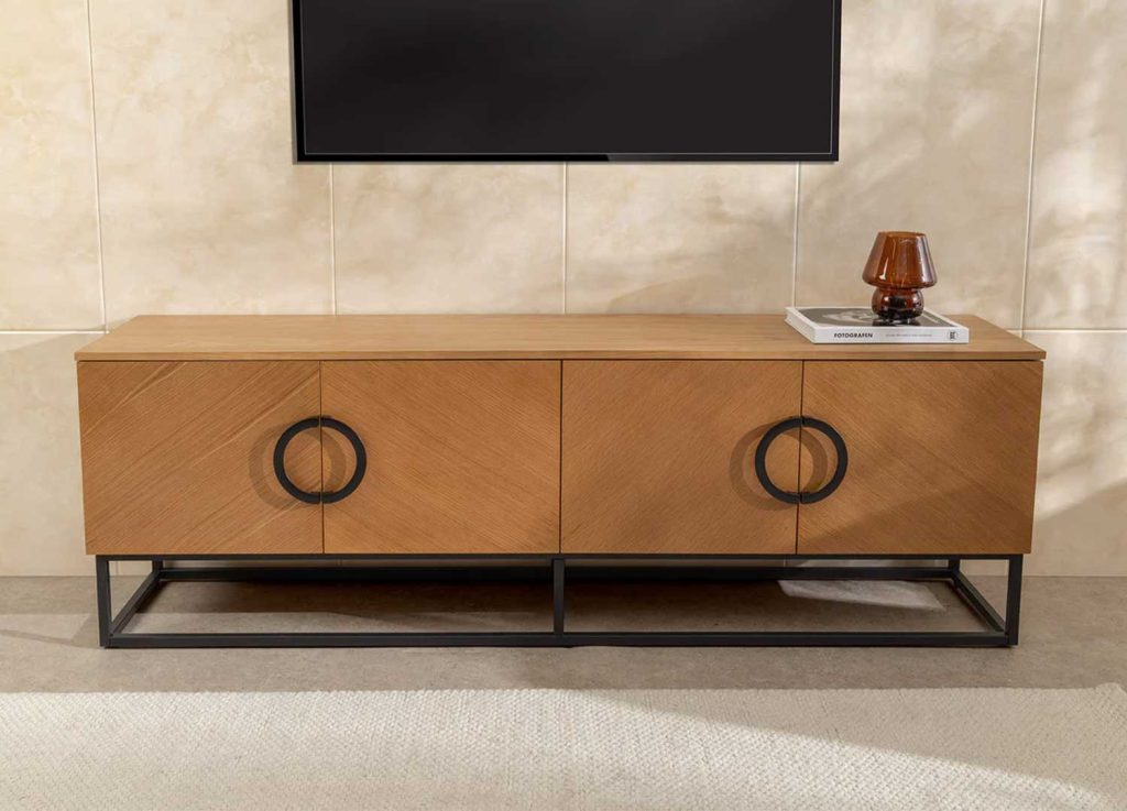 Meuble TV moderne 180 cm aspect chêne Irma