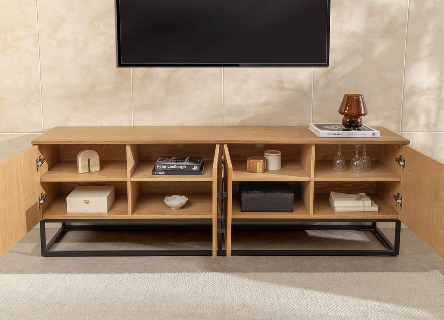 Meuble TV moderne 180 cm aspect chêne Irma