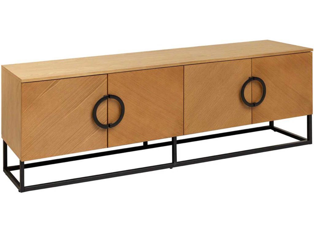 Meuble TV moderne 180 cm aspect chêne Irma