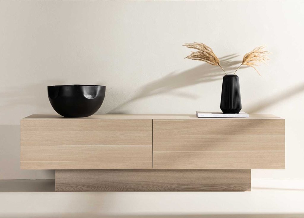 Meuble tv moderne 2 portes chêne blanchi 160 cm