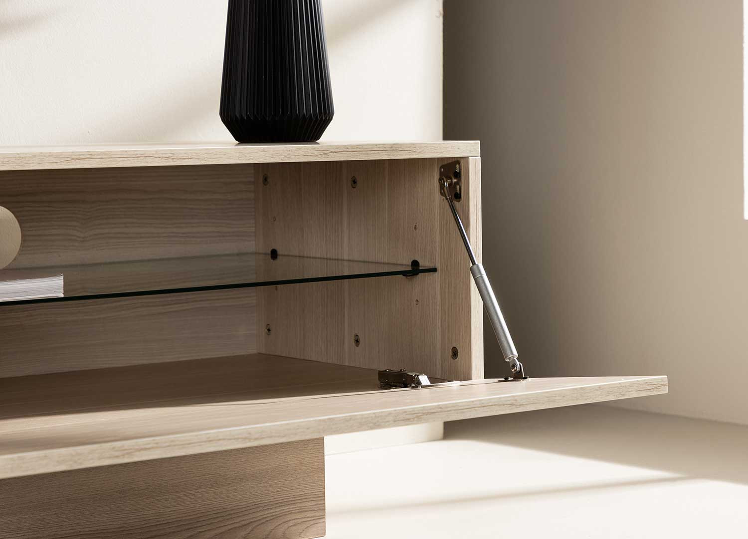 Meuble tv moderne 2 portes chêne blanchi 160 cm