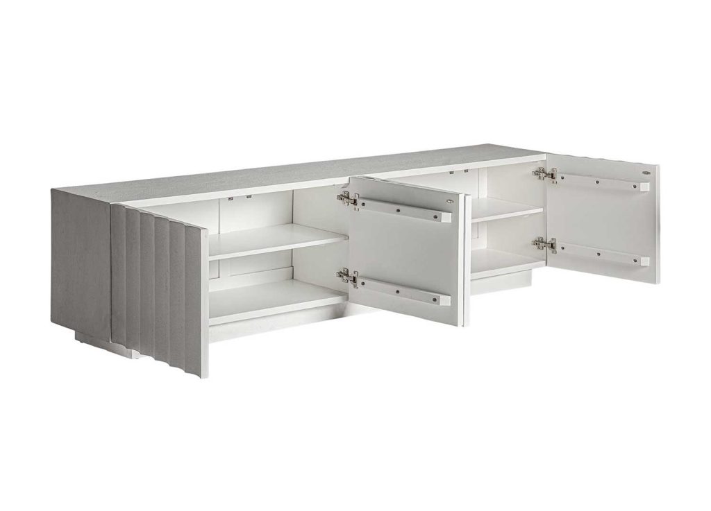 Meuble TV moderne 2m en résine blanche 4 portes Lumina