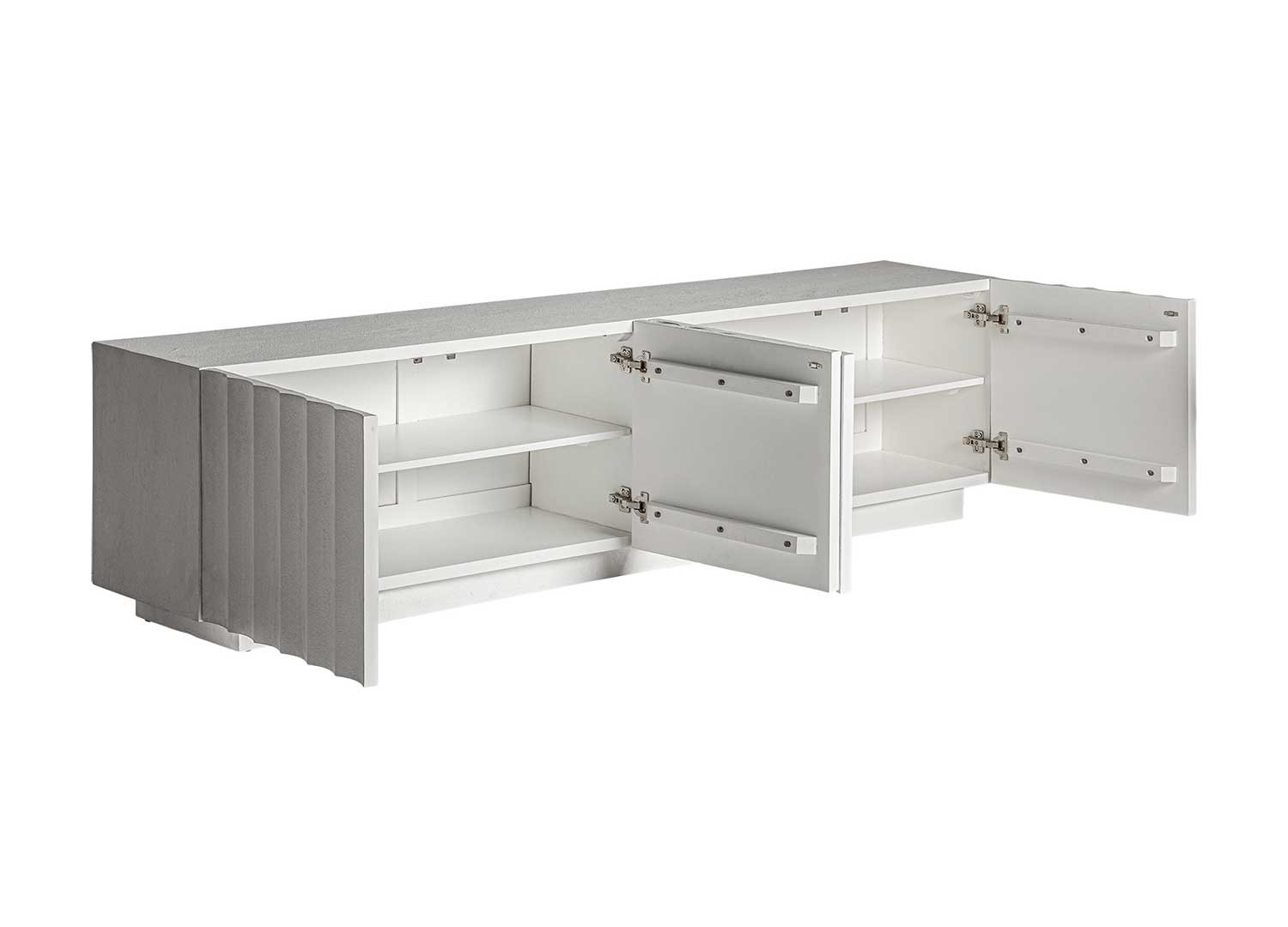 Meuble TV moderne 2m en résine blanche 4 portes Lumina