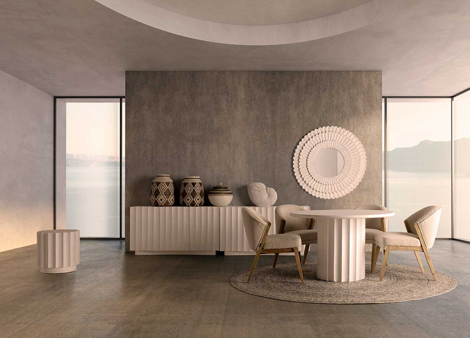 Meuble TV moderne 2m en résine blanche 4 portes Lumina
