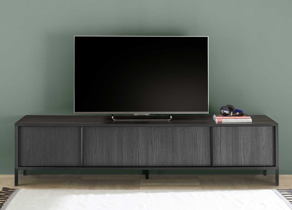 Meuble tv moderne 4 portes 206 cm chêne noir