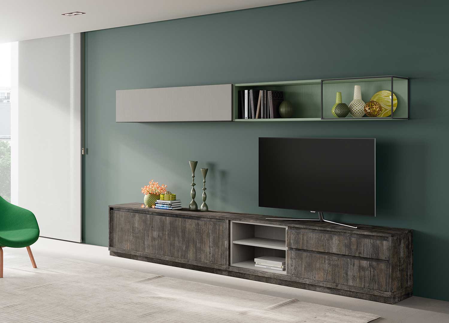 Meuble tv moderne bois foncé 3m08