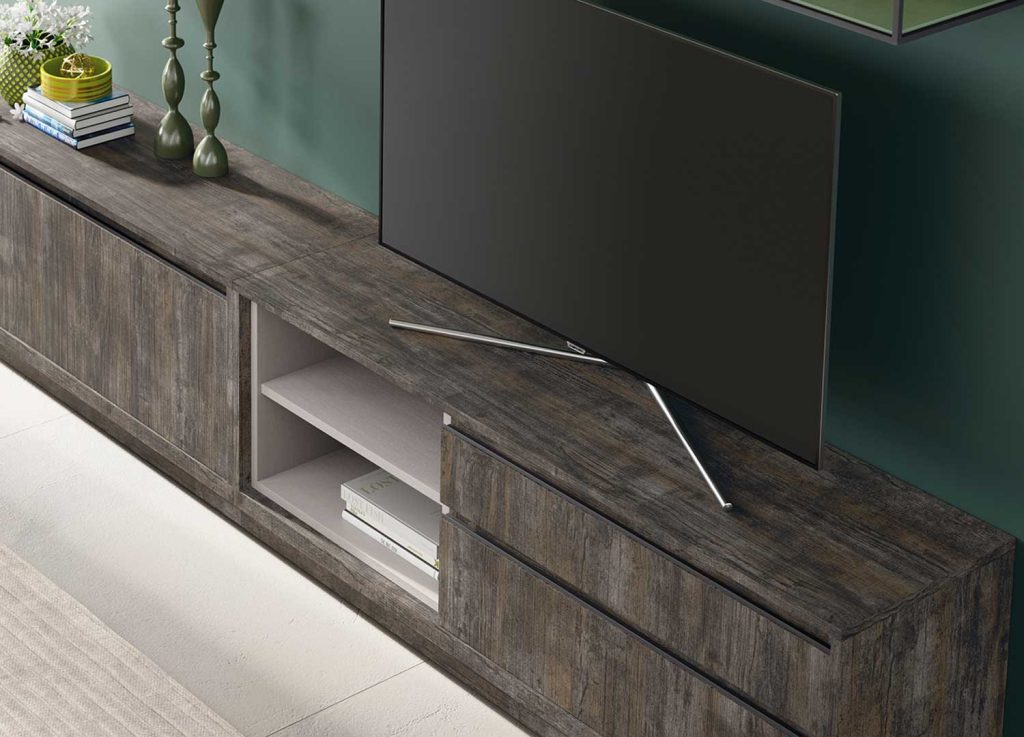 Meuble tv moderne bois foncé 3m08