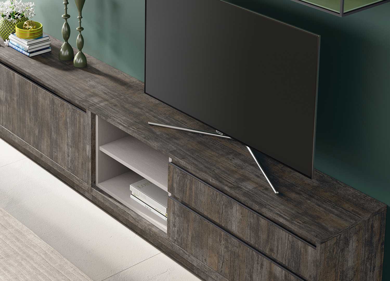 Meuble tv moderne bois foncé 3m08