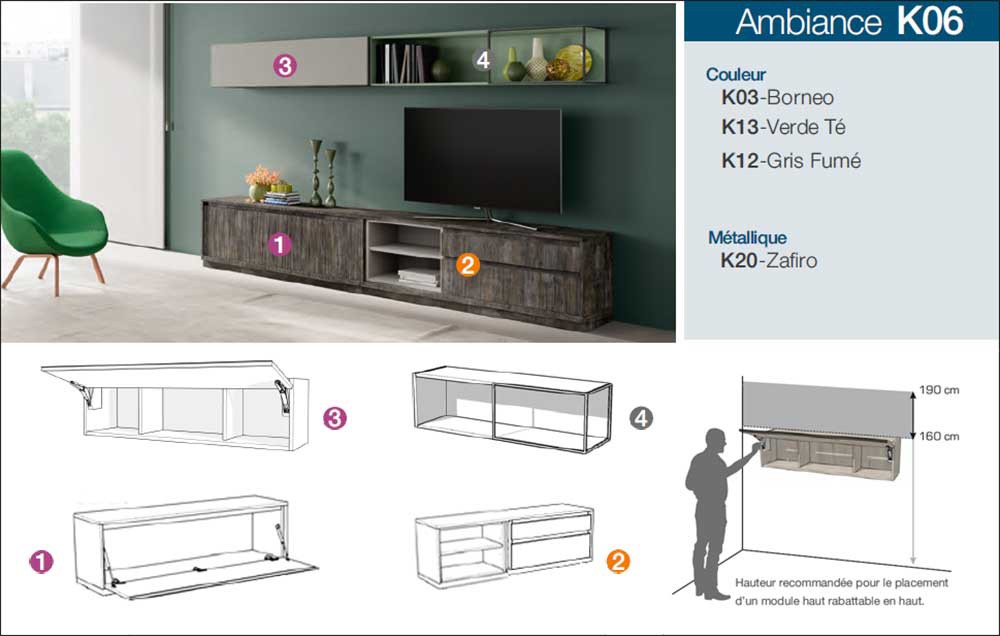 Meuble tv moderne bois foncé 3m08