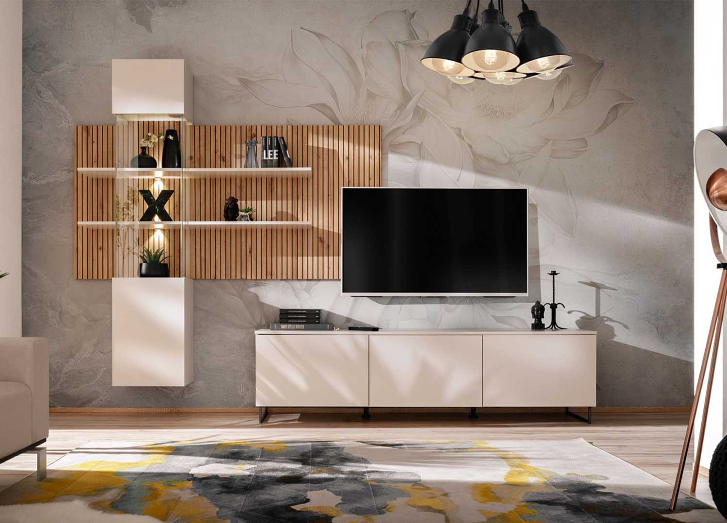 Meuble tv moderne cachemire et chêne Gusto