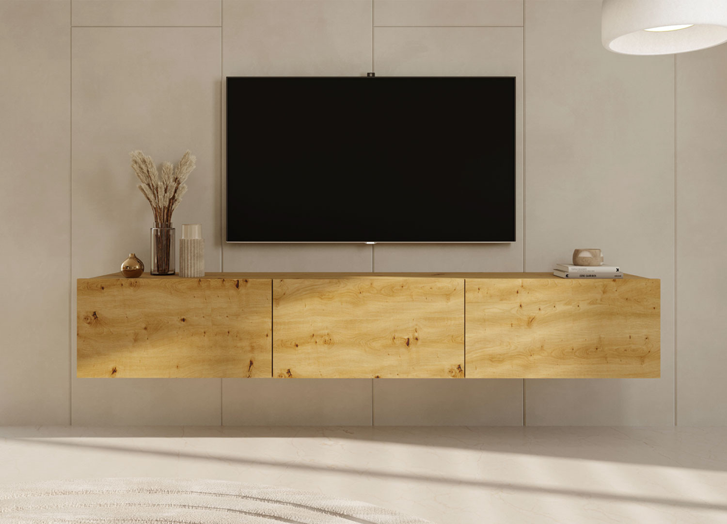 Meuble tv mural chêne artisan 180 cm 3 portes