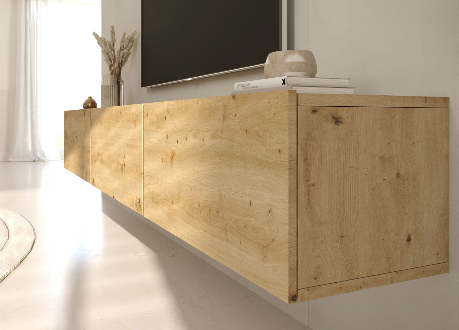 Meuble tv mural chêne artisan 180 cm 3 portes