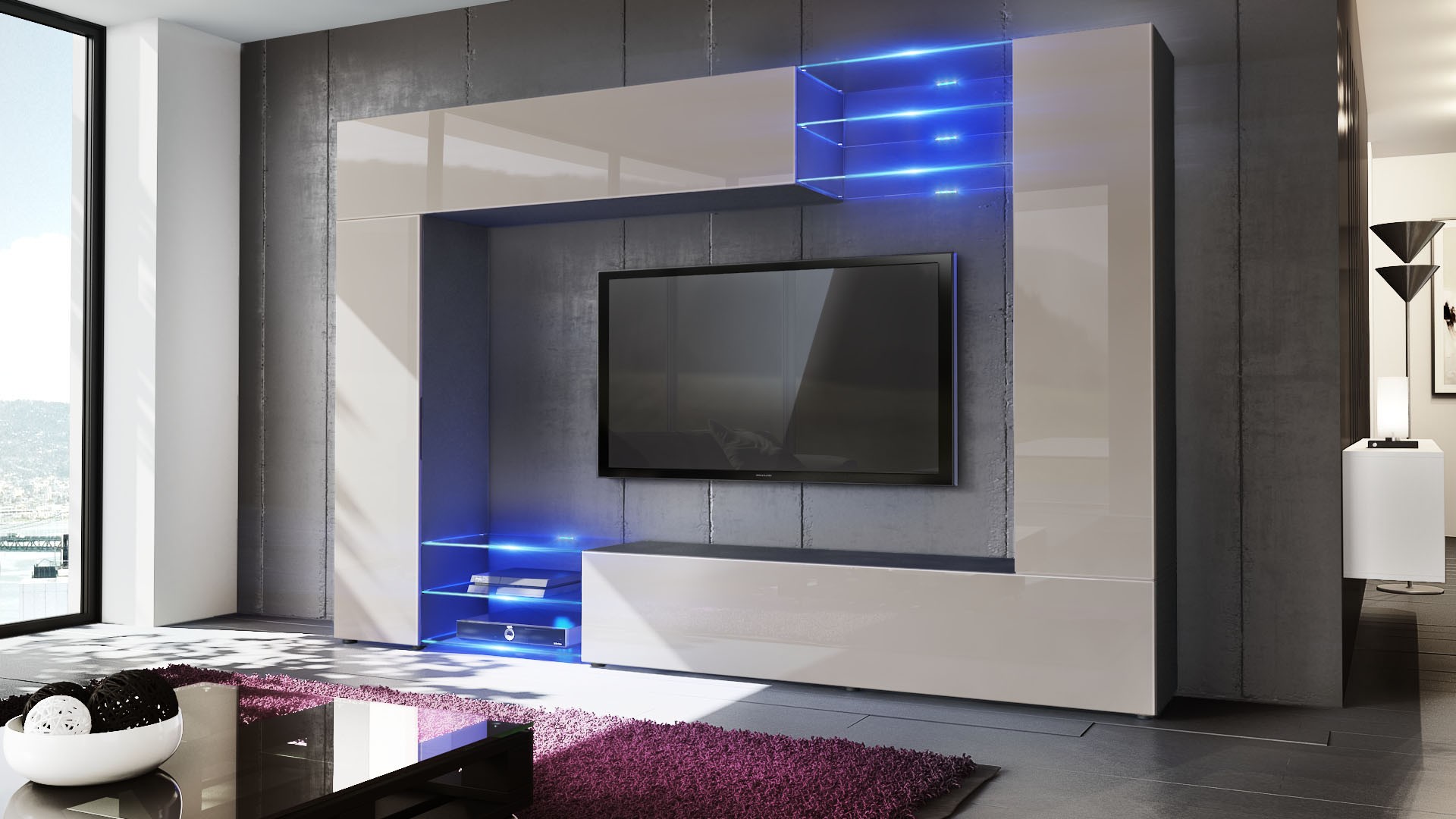 Meuble TV mural design led