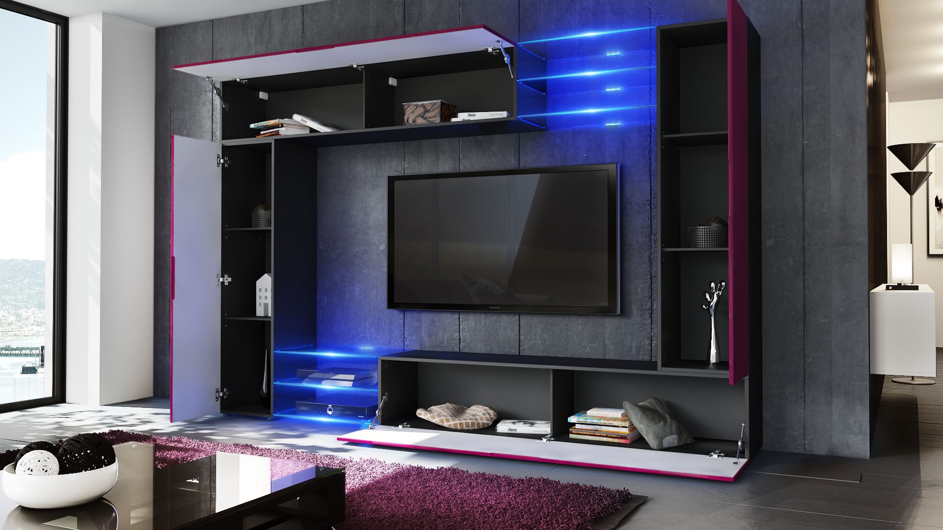 Meuble TV mural design led