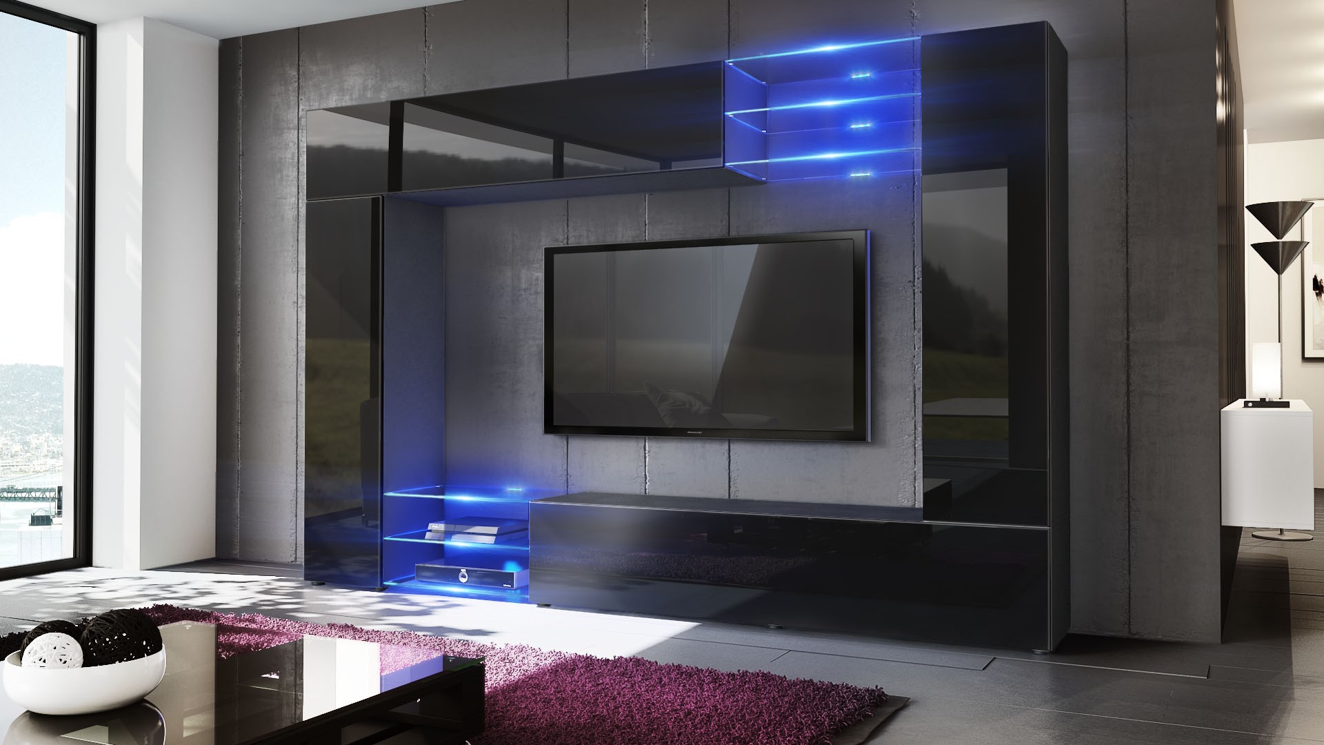 Meuble TV mural design led