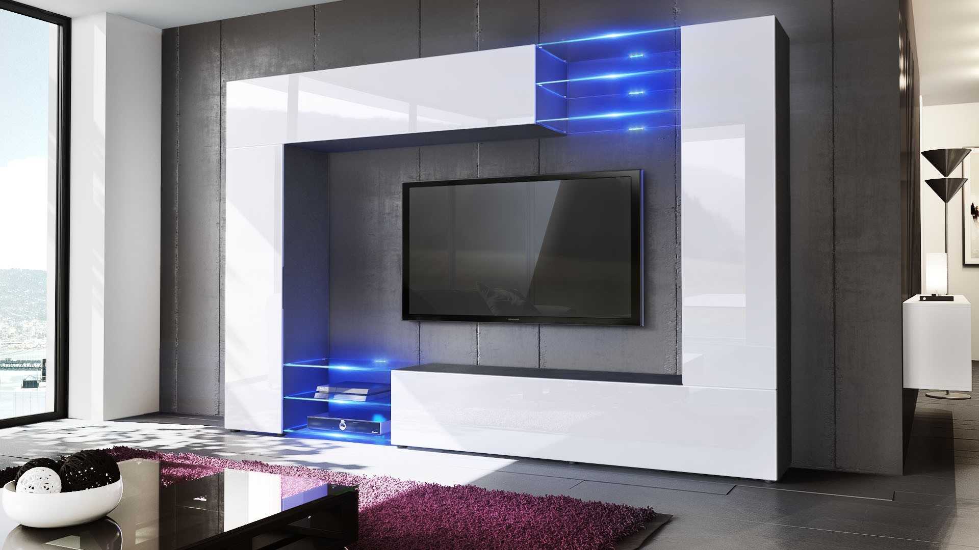 Meuble TV mural design led