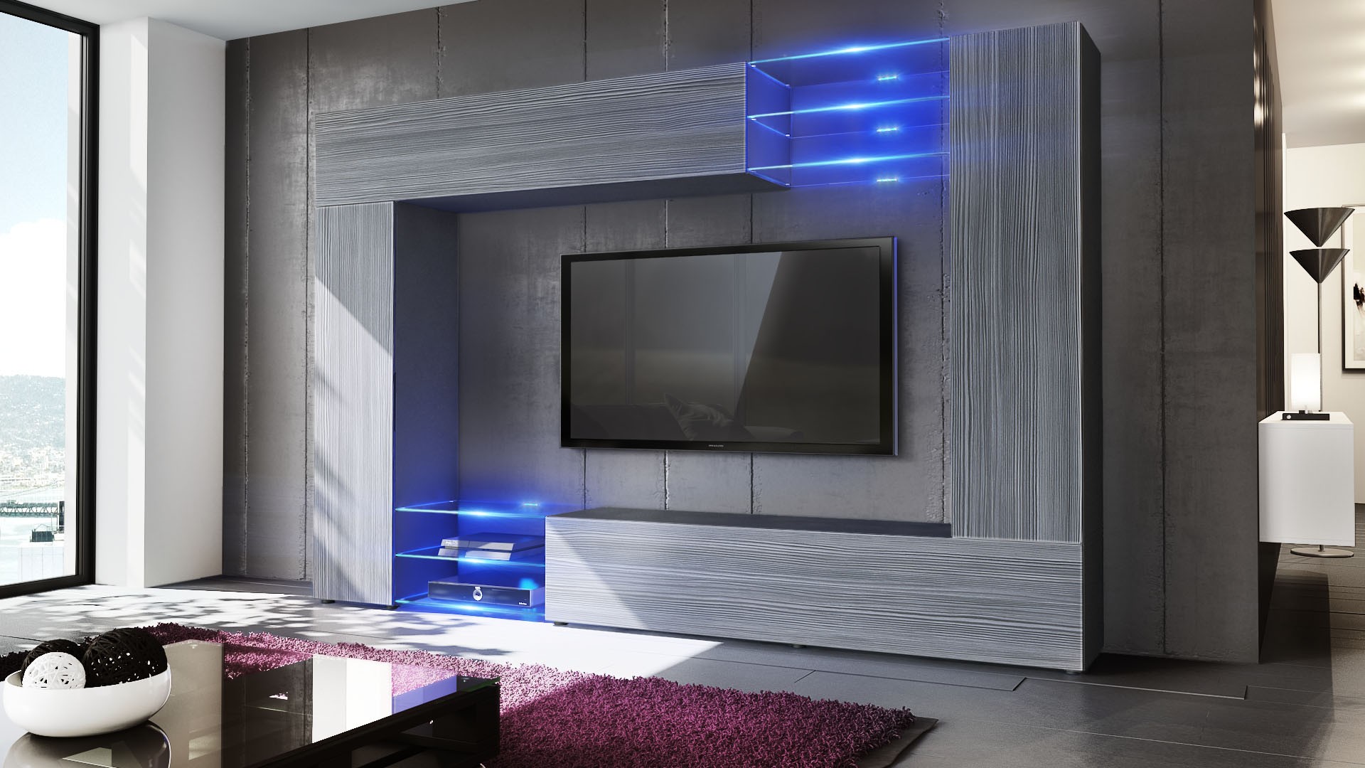 Meuble TV mural design led