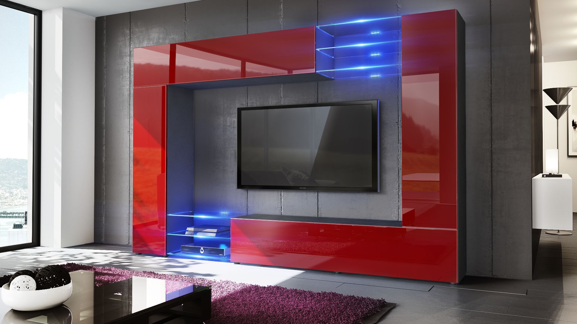 Meuble TV mural design led
