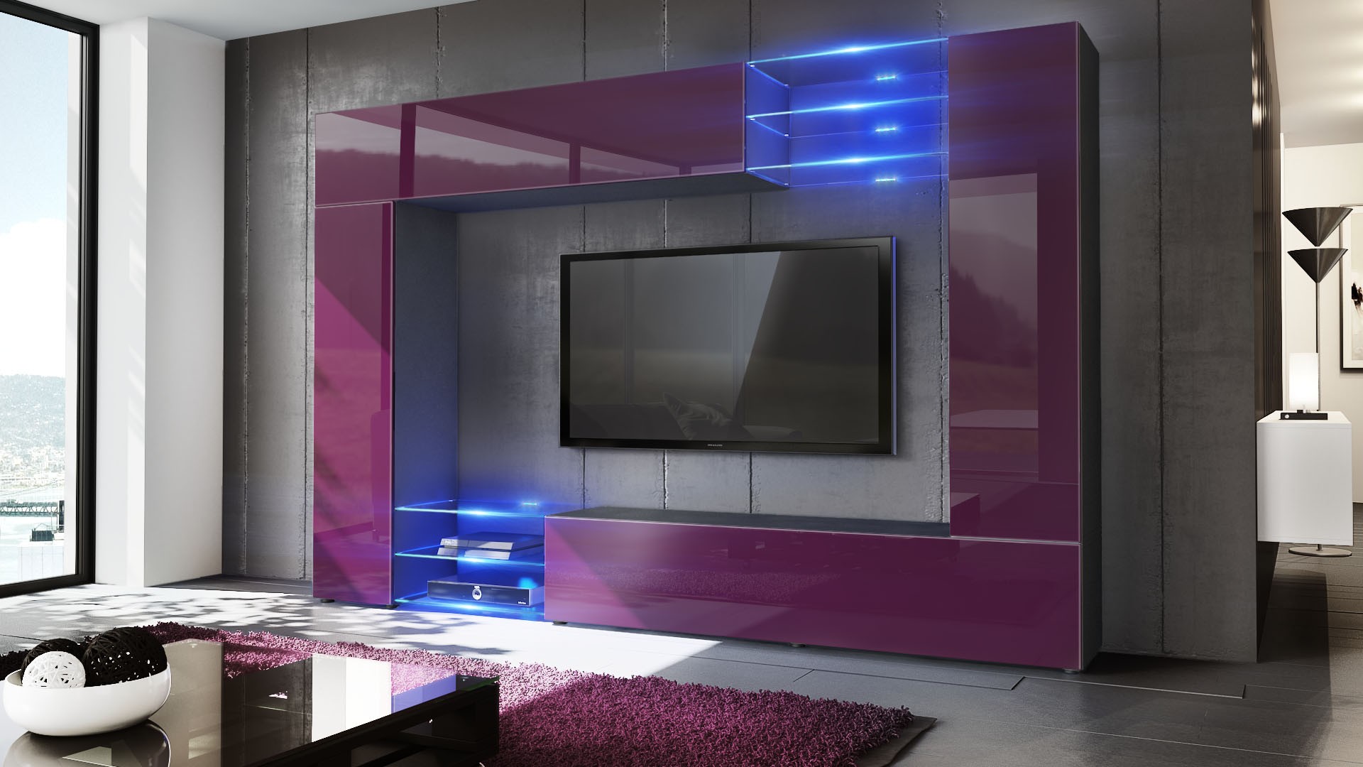 Meuble TV mural design led
