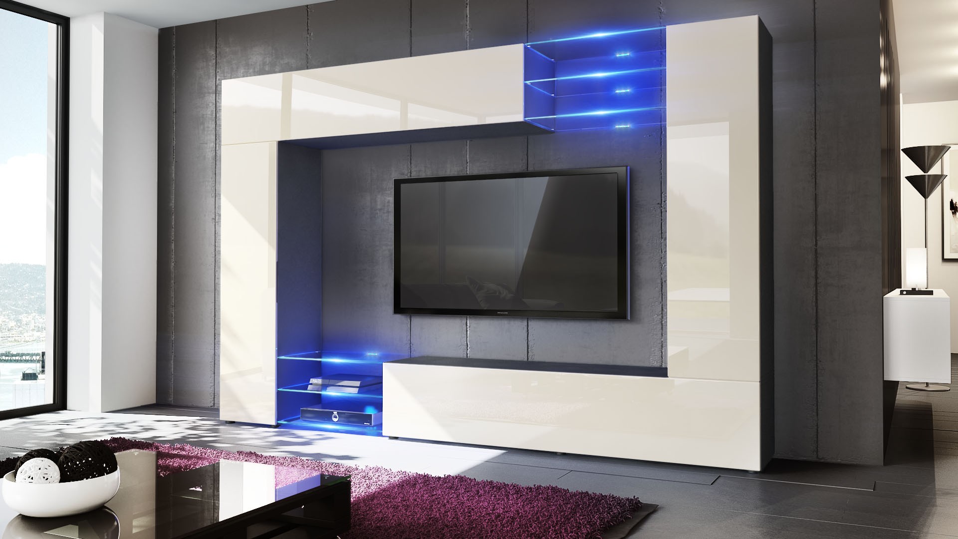 Meuble TV mural design led