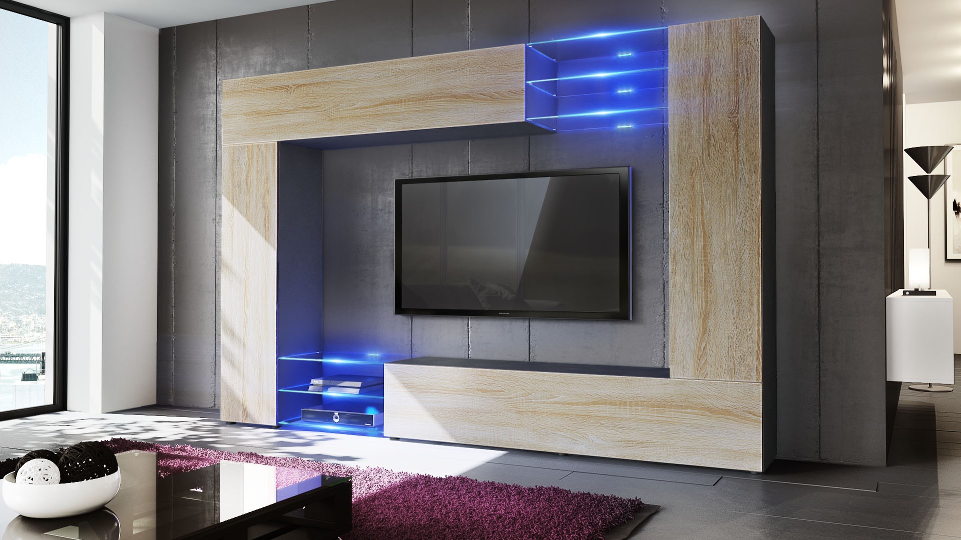 Meuble TV mural design led