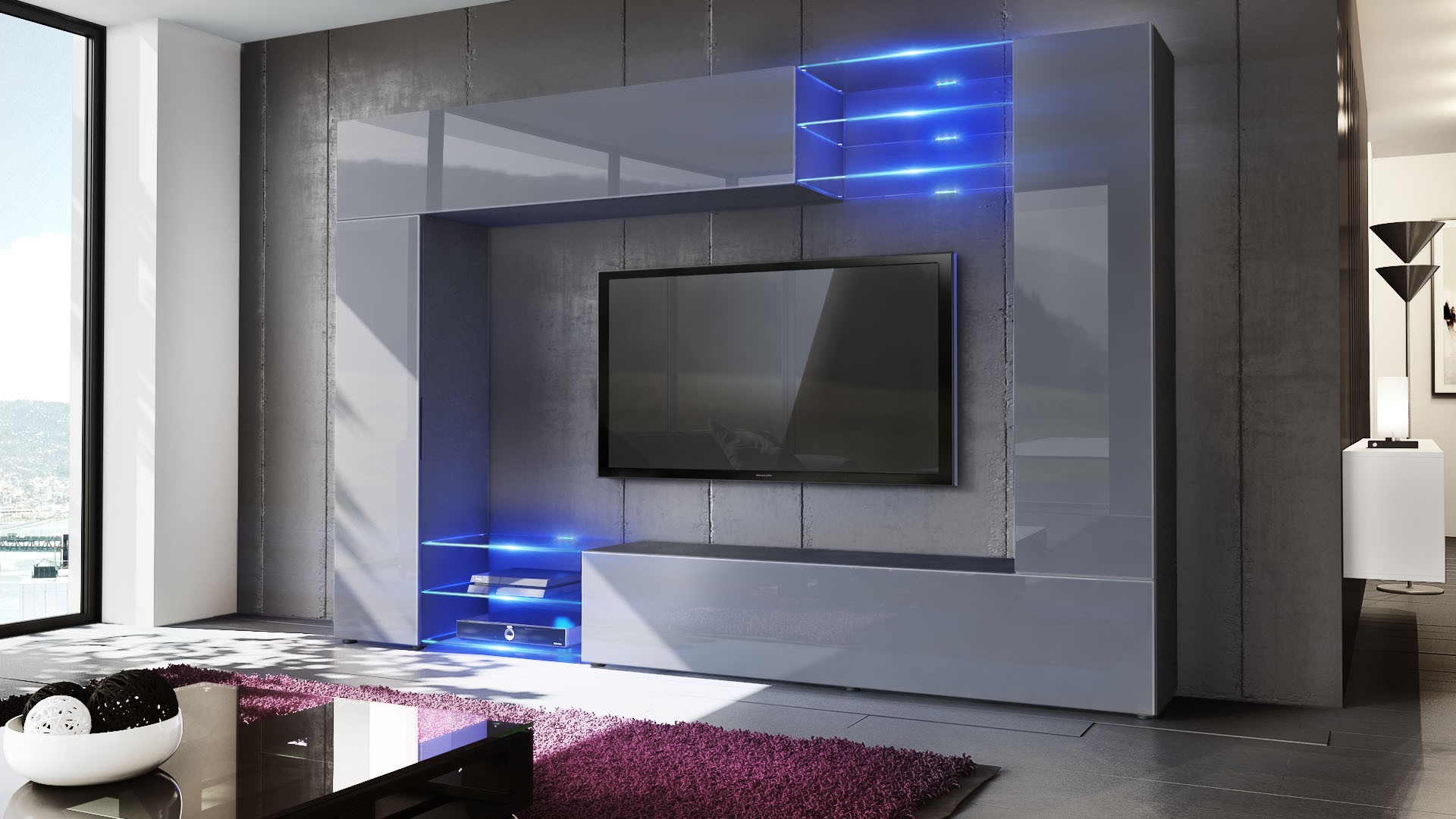 Meuble TV mural design led
