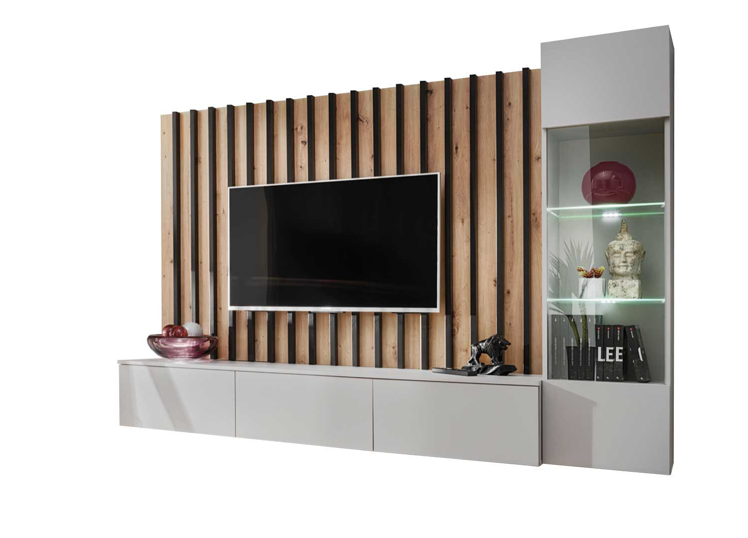 Meuble tv mural moderne avec vitrine suspendue