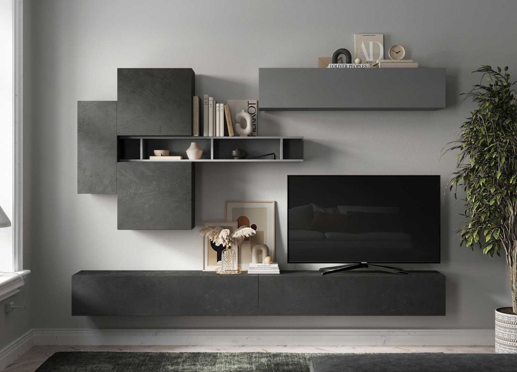Meuble tv mural suspendu avec meubles muraux 276 cm