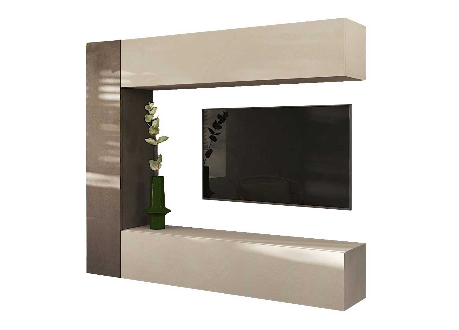 Meuble TV mural suspendu cachemire et bronze Eloa