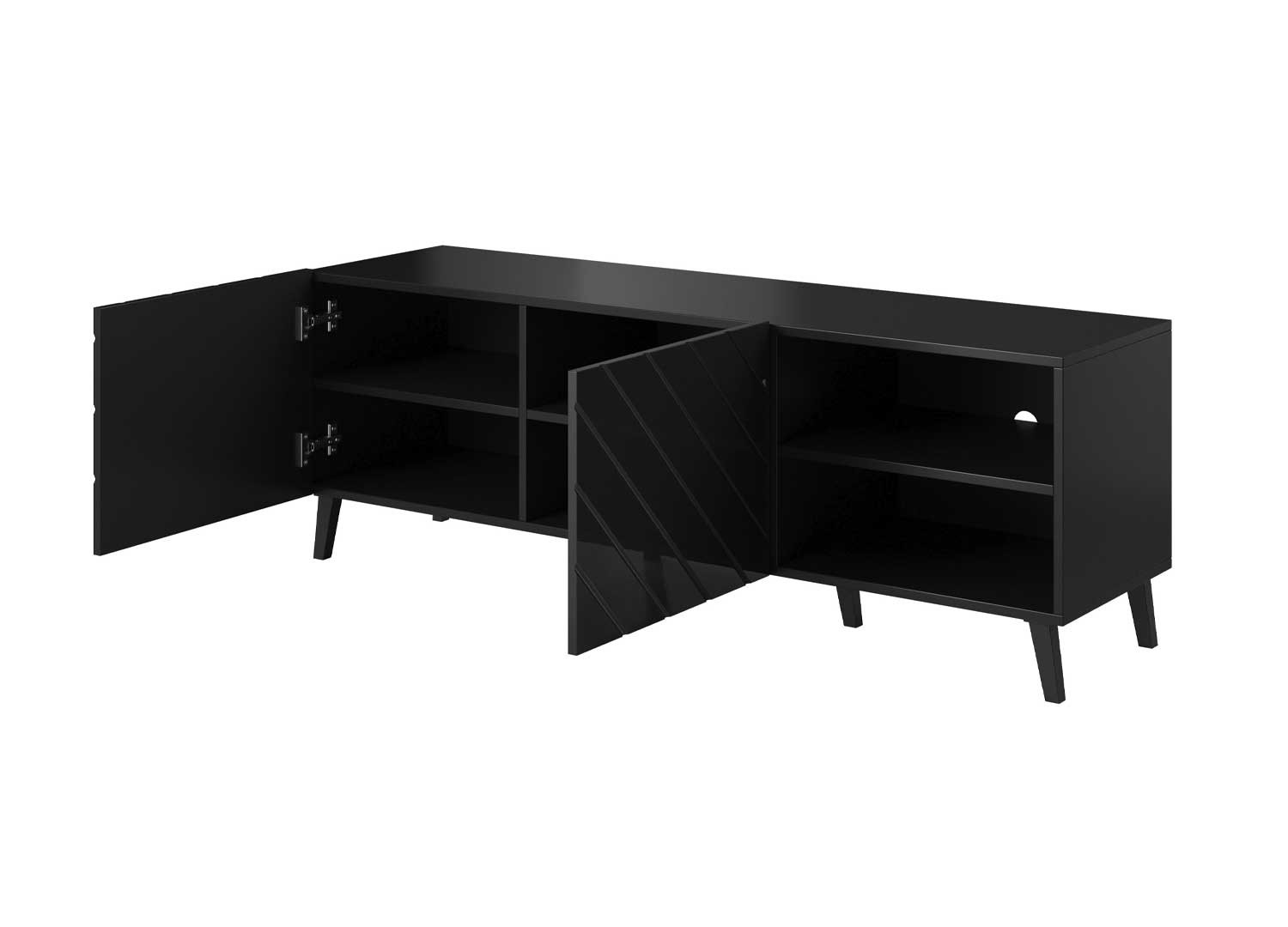 Meuble tv noir brillant 1m50 2 portes et 2 niches
