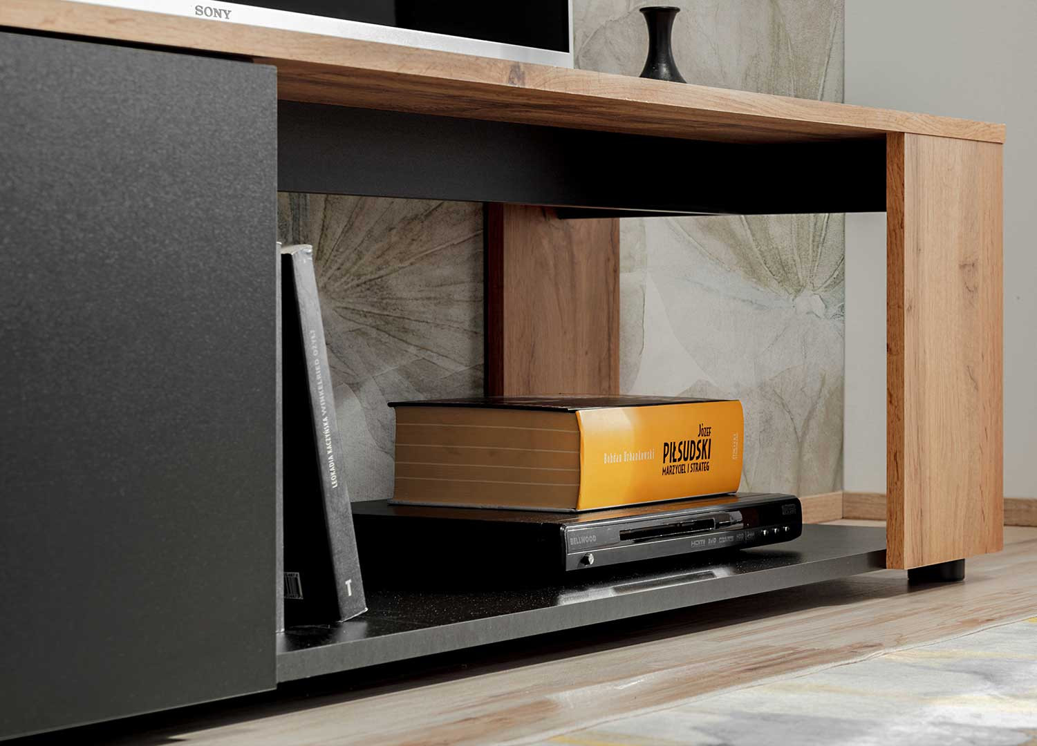 Meuble tv noir et bois 2m avec rangements