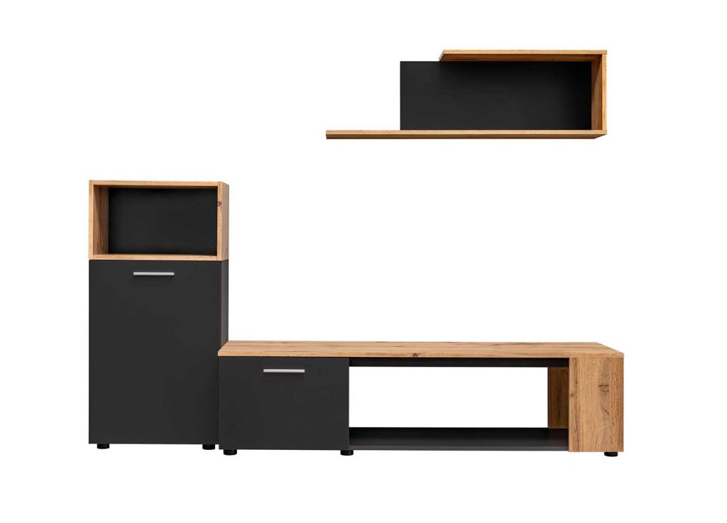Meuble tv noir et bois 2m avec rangements