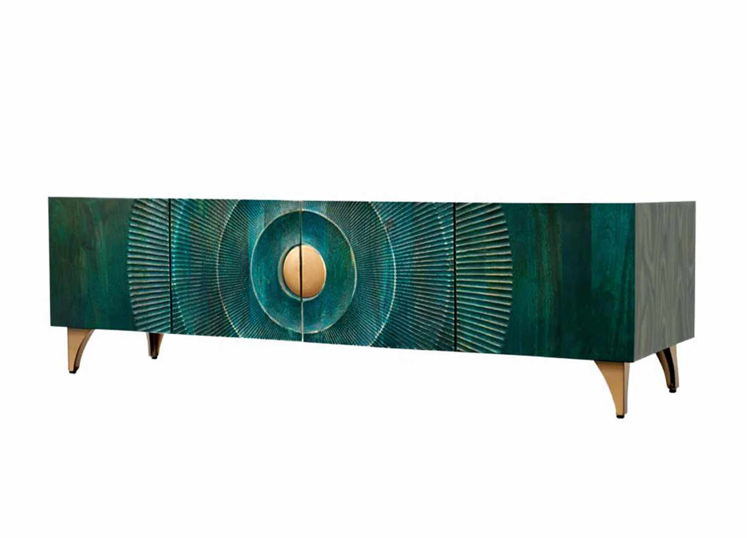 Meuble TV Sunset 180 cm en manguier turquoise - vue principale sur fond blanc