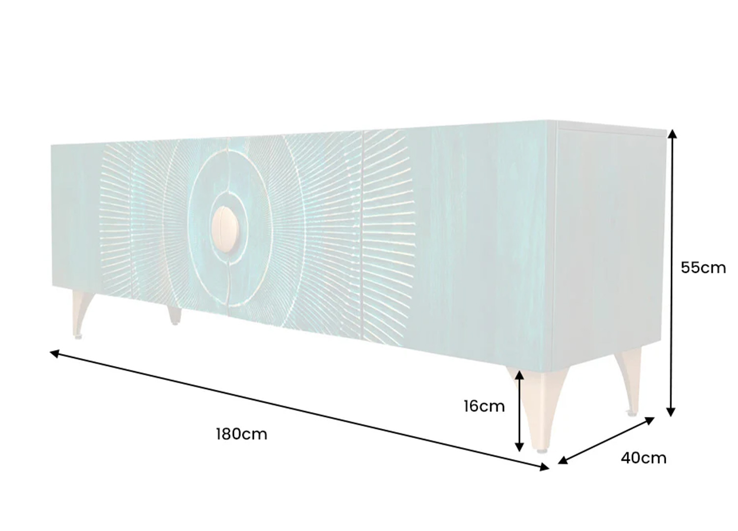 Dimensions détaillées du meuble TV Sunset 180 cm