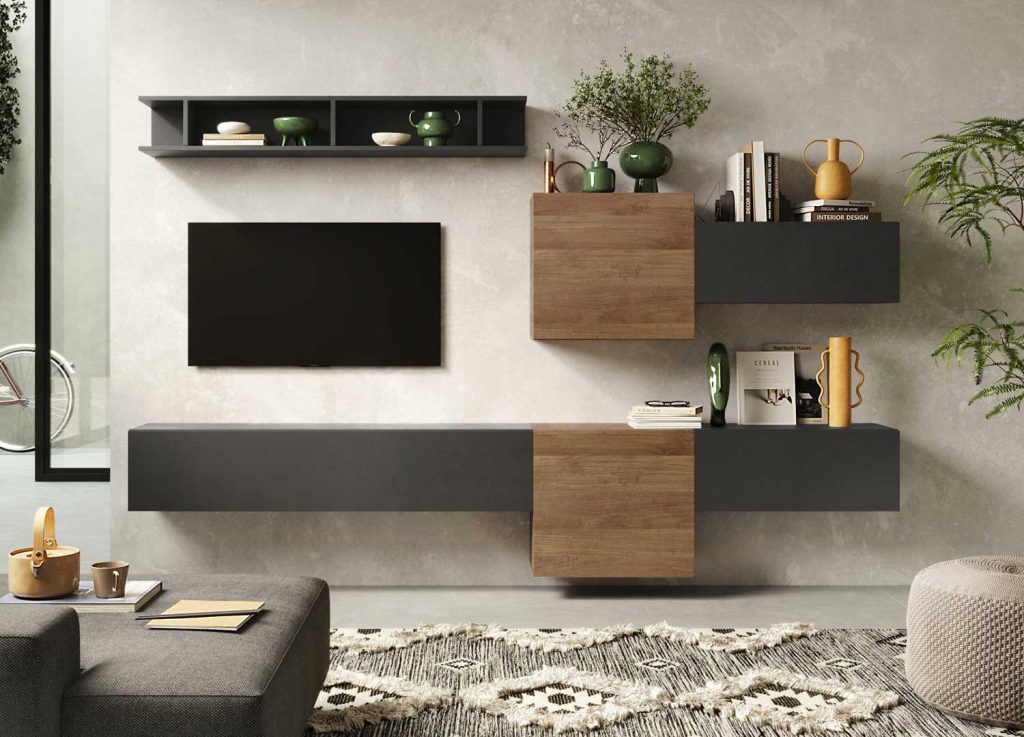 Meuble tv suspendu 262 cm lave et chêne mercure