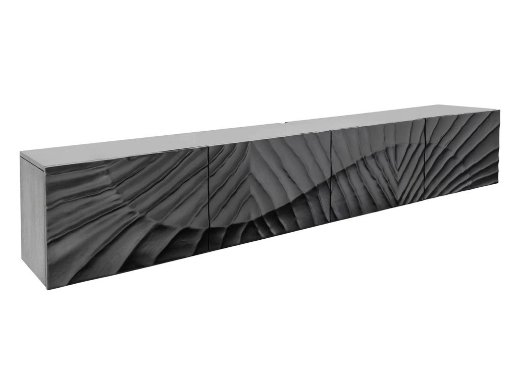 Meuble TV suspendu en manguier noir sculpté 200 cm Elno