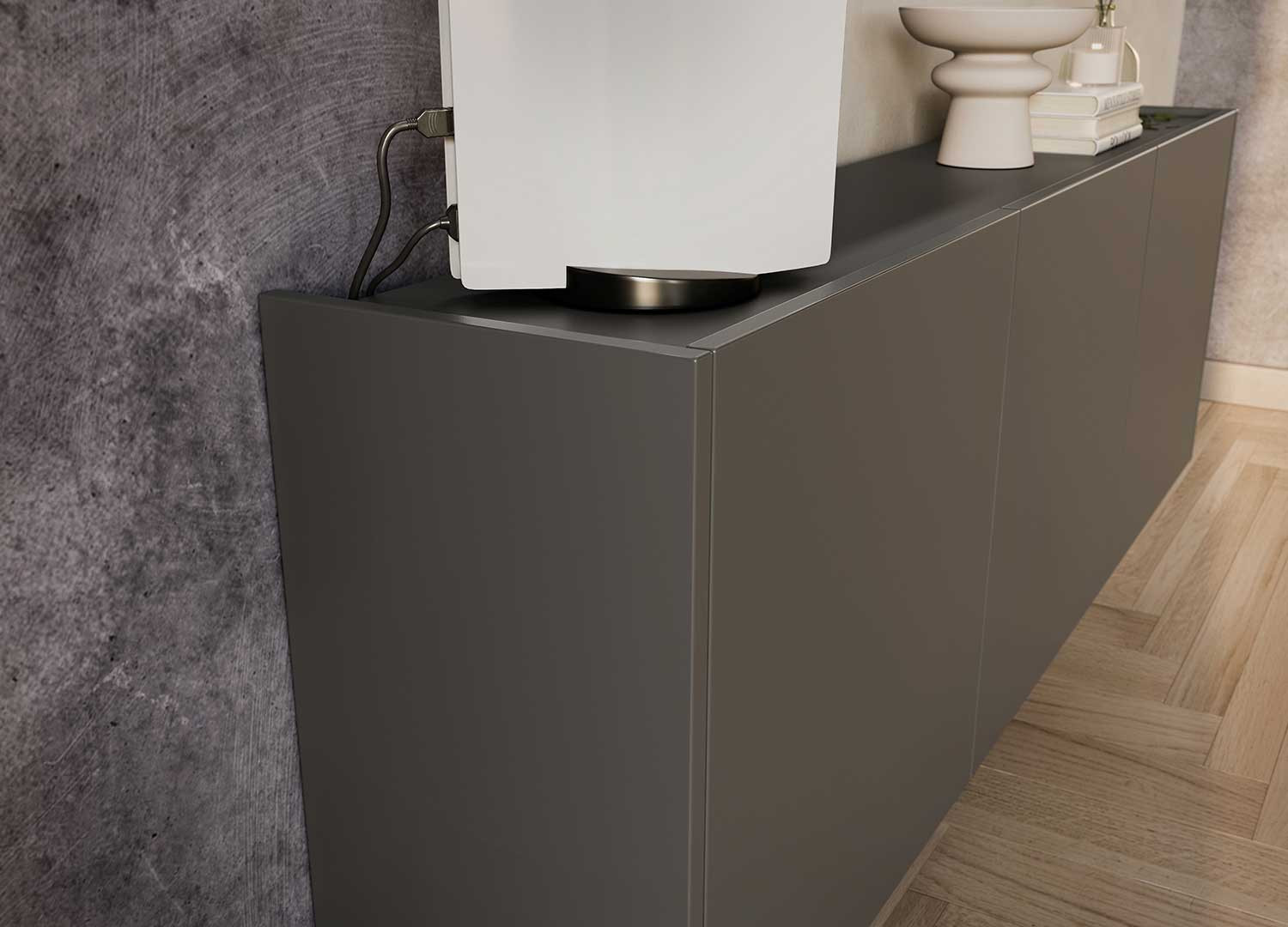 Meuble TV suspendu graphite 3 portes 138 cm Piana