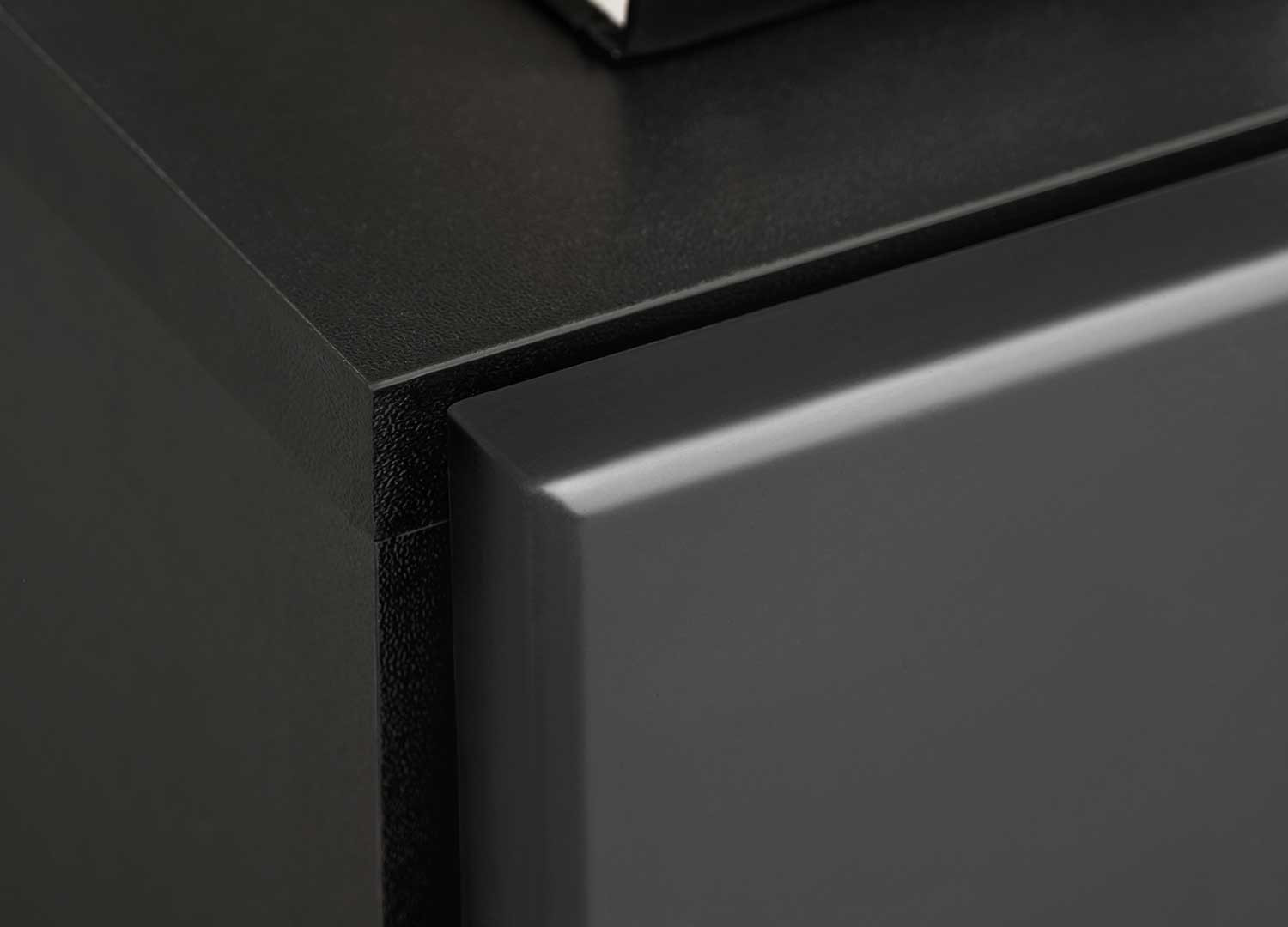 Meuble tv suspendu noir et gris avec cheminée électrique décorative