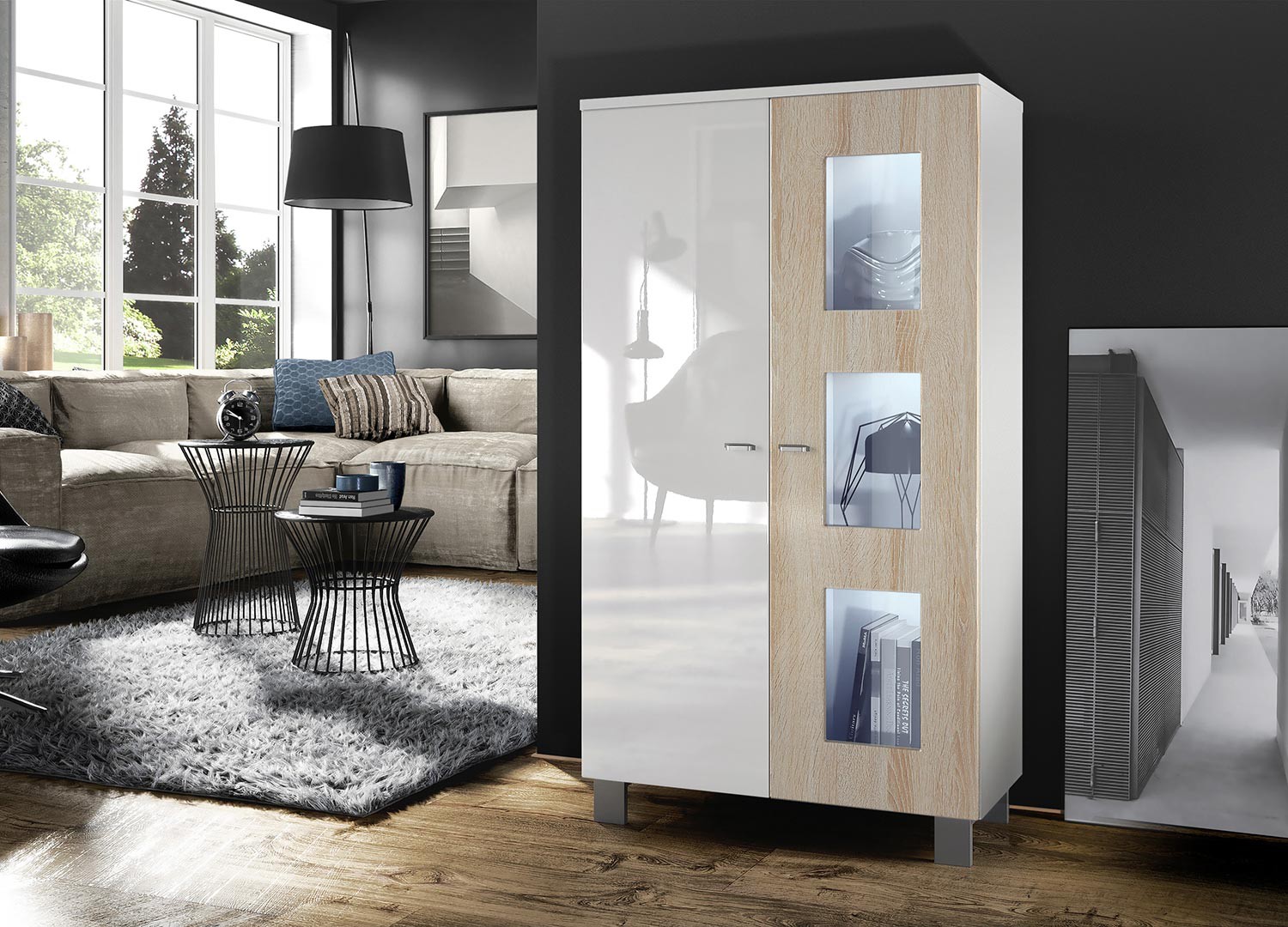 Meuble vitrine basse 2 portes