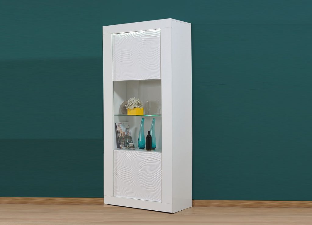 Meuble vitrine blanc laqué à led