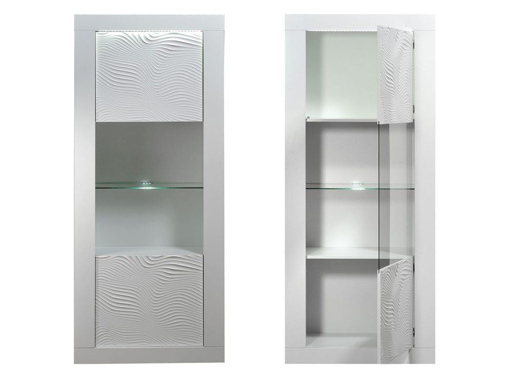 Meuble vitrine blanc laqué à led